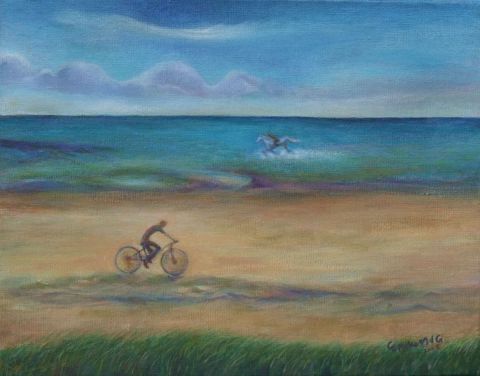 Paysage d'un plage  à Denneville - Peinture - Etsuko Migii