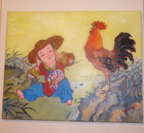 L'artiste sergio - l'enfant et le coq