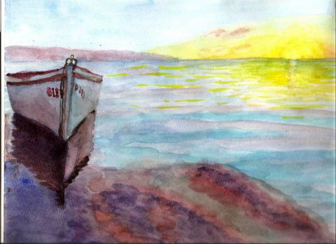 barque sur mer au levant - Peinture - MN Toulon