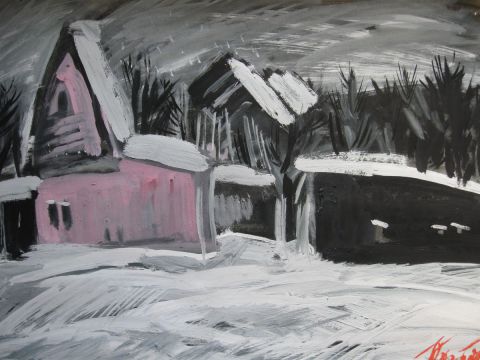 Maison rose - Peinture - Olga Okaeva