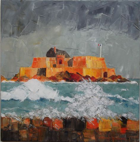 Nuages sur le Fort National - 2 - Peinture - Meryl QUIGUER