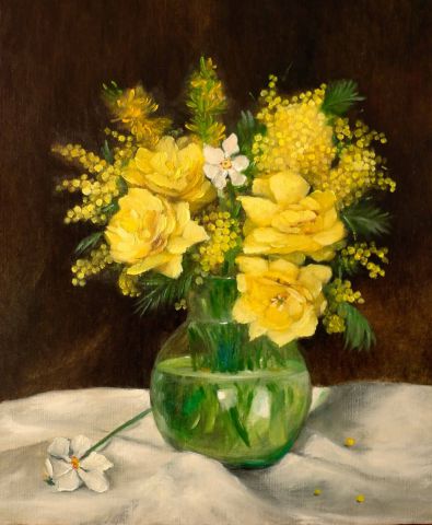 Roses jaunes dans un vase - Peinture - Guy Lorquet