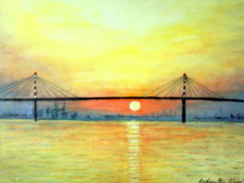 L'artiste lebreton-hays - Le pont de St-Nazaire de nuit 44