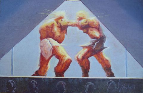 Le combat - Peinture - Jean Micheli