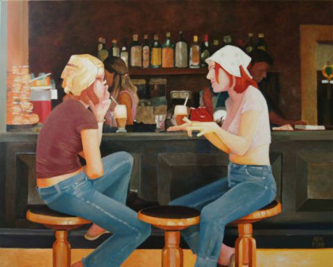 jeunes filles au bar - Peinture - ALRO