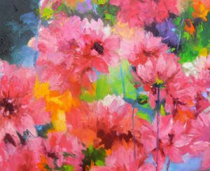 Voir le détail de cette oeuvre: dahlias roses et lumière