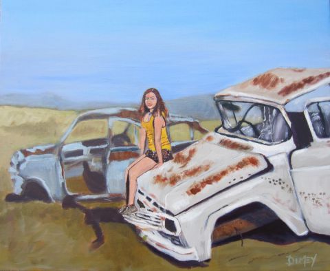 Cimetiere de voitures dans le desert méxicain - Peinture - DIMEY