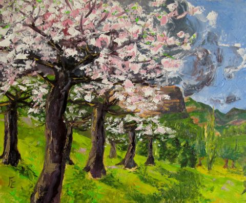 Cerisiers en fleurs - Peinture - Manu Fromont