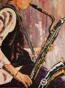 Peinture de annie gourden: l'homme au saxo
