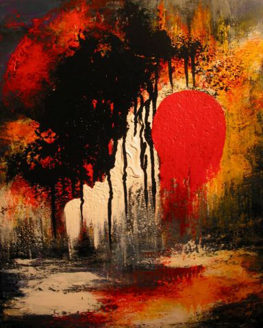 Lune rouge endiablée - Peinture - jean pierre MALLET
