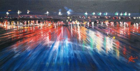 Jeux de lumière sur l'autoroute 1 - Peinture - Christibess