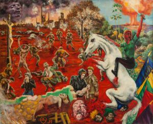 Peinture de Daniel Blondeau: La Folie entrainant aux Horreurs de la Guerre