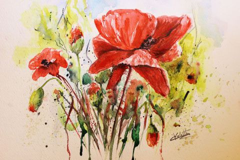 Les poppies II - Peinture - Catherine VALETTE