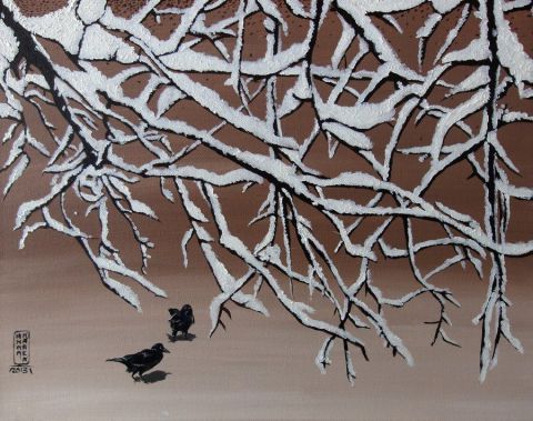 Snowy branches - Peinture - Anna Karen