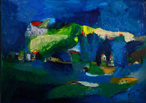 Vallée de Chambery en bleu - Peinture - Albert Enz
