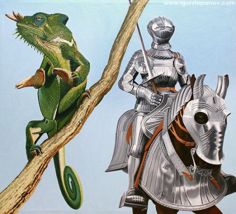 Dragon et chevalier - Peinture - Igor Stepanov