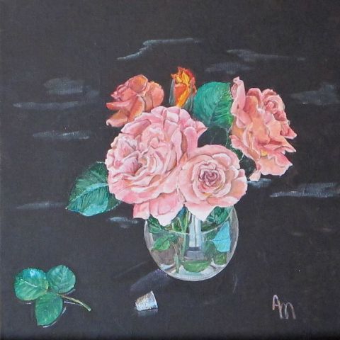 Un bouquet de Rose Polka - Peinture - annie massollo
