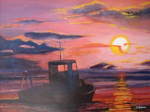 Sunset at Padre Island ,Texas - Peinture - Gerard Bahon