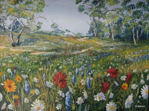 Wild Flowers in Texas - Peinture - Gerard Bahon