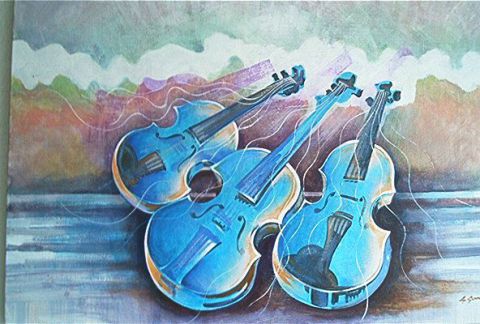 L'artiste ALAIN GUEUDET - violons bleus
