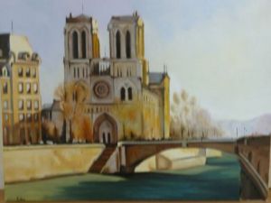 Peinture de jean pierre felix: matin d'automne sur Notre Dame