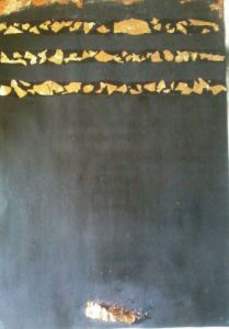 Voir cette oeuvre de De-Kimbirila: Peinture : « Al Kaaba » toile estampillée de feuilles d’or (abstrait)