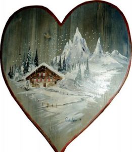 Voir cette oeuvre de peinture-montagne: le chalet sous la neige