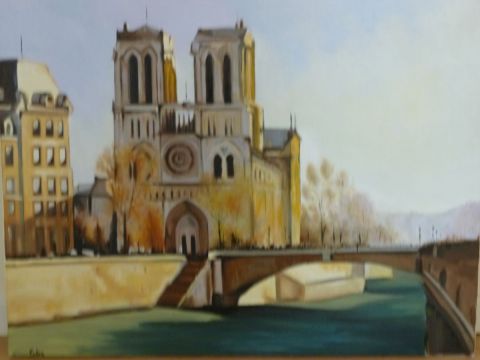 matin d'automne sur Notre Dame - Peinture - jean pierre felix