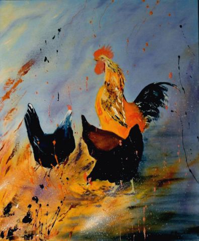 coq et poules - Peinture - PASCAL BAUDOT