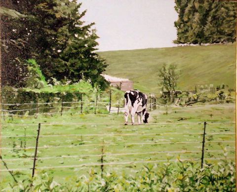 Vache au pré - Peinture - patrick pottelain