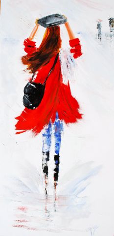 L'artiste Chantal  Urquiza - MADEMOISELLE ROUGE SOUS LA PLUIE
