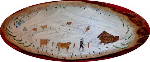 L'artiste peinture-montagne - poya, rentrée des vaches sous la neige