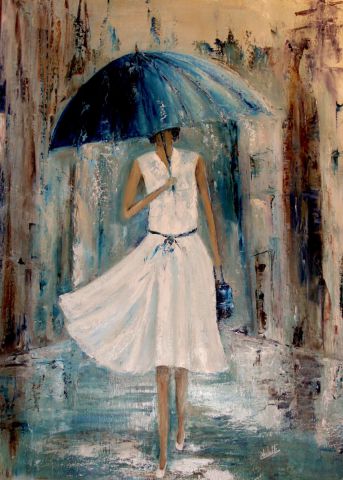 Sous le parapluie bleu - Peinture - Catherine VALETTE