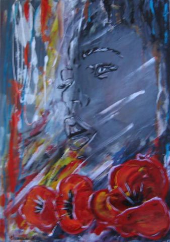 la dame aux coquelicots - Peinture - roseline chouraqui