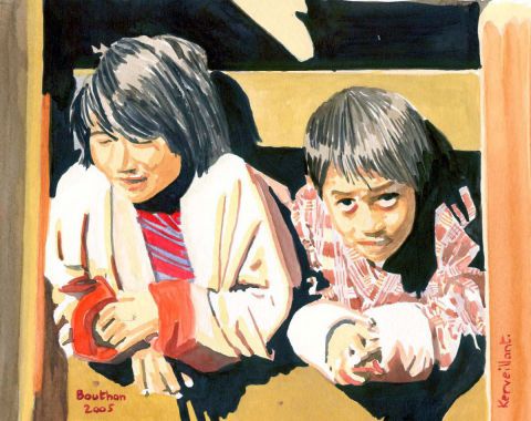 Enfants du Bouthan - Peinture - Kerveillant
