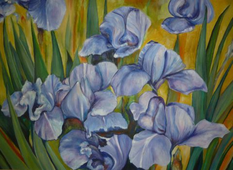 Blue Irises - Peinture - Cate Evans