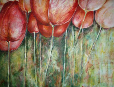 Red tulips - Peinture - Cate Evans