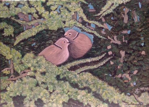 Couple de tourterelles - Peinture - Paola Billi