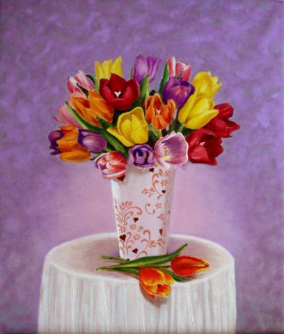 tulipes multicolores - Peinture - jean-marie arbonnier