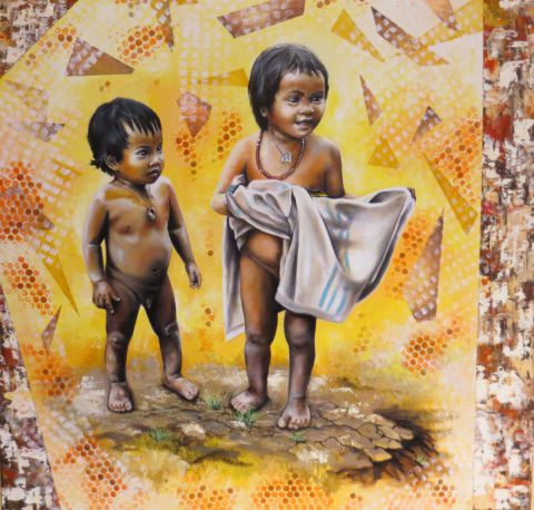 Enfants du Laos - Peinture - Lydie grandroques