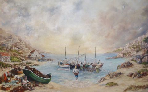 Le retour des pêcheurs - Peinture - Jacques MONCHO