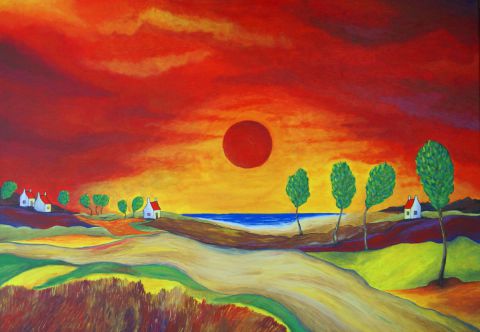 derniers rayons de soleil sur la cote - Peinture - daniel JAHAN