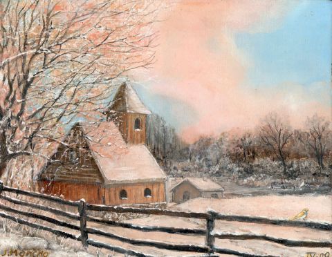 Chapelle sous la neige - Peinture - Jacques MONCHO