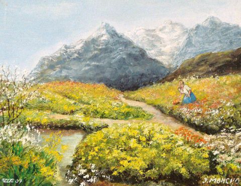  Cueillette au  printemps - Peinture - Jacques MONCHO