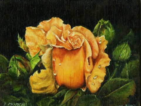 Une rose jaune pour... - Peinture - Jacques MONCHO