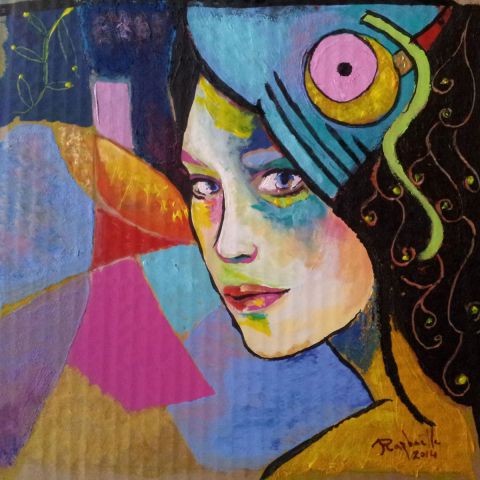 Femme au regard bleu intense - Peinture - Raphaelle Giordano
