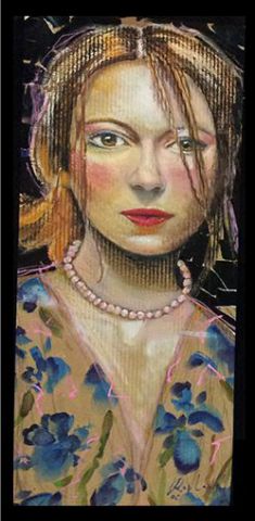 Femme au collier de perles - Peinture - Raphaelle Giordano