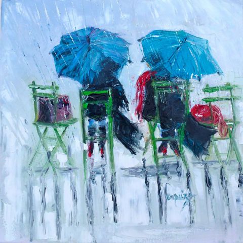 L'artiste Chantal  Urquiza - papotage sous un parapluie