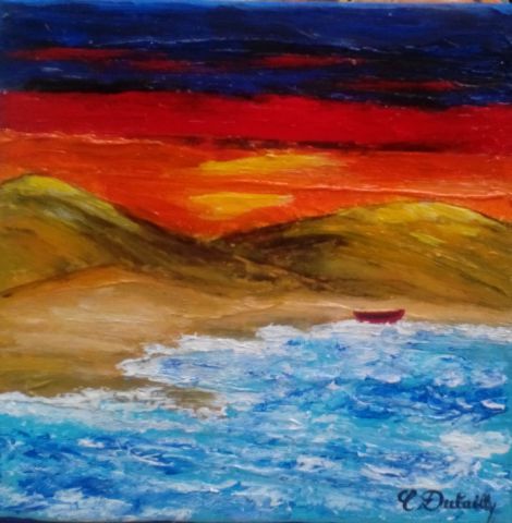 Soleil mourant sur les dunes - Peinture - Catherine Dutailly