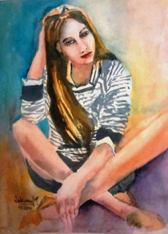 jeune fille assise  - Peinture - Thaline 